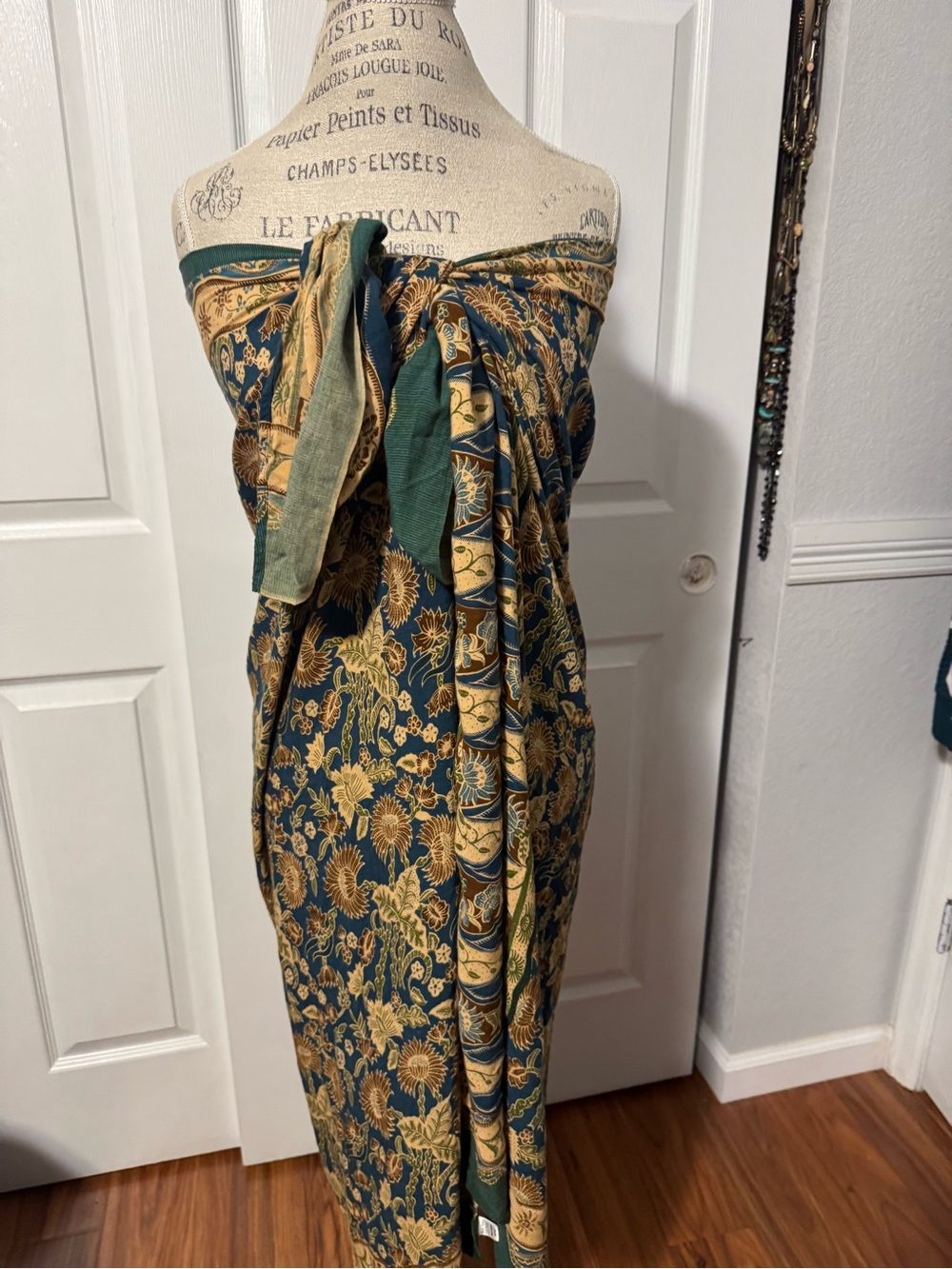 Cost Plus World Market Teal and Mustard Floral Wrap